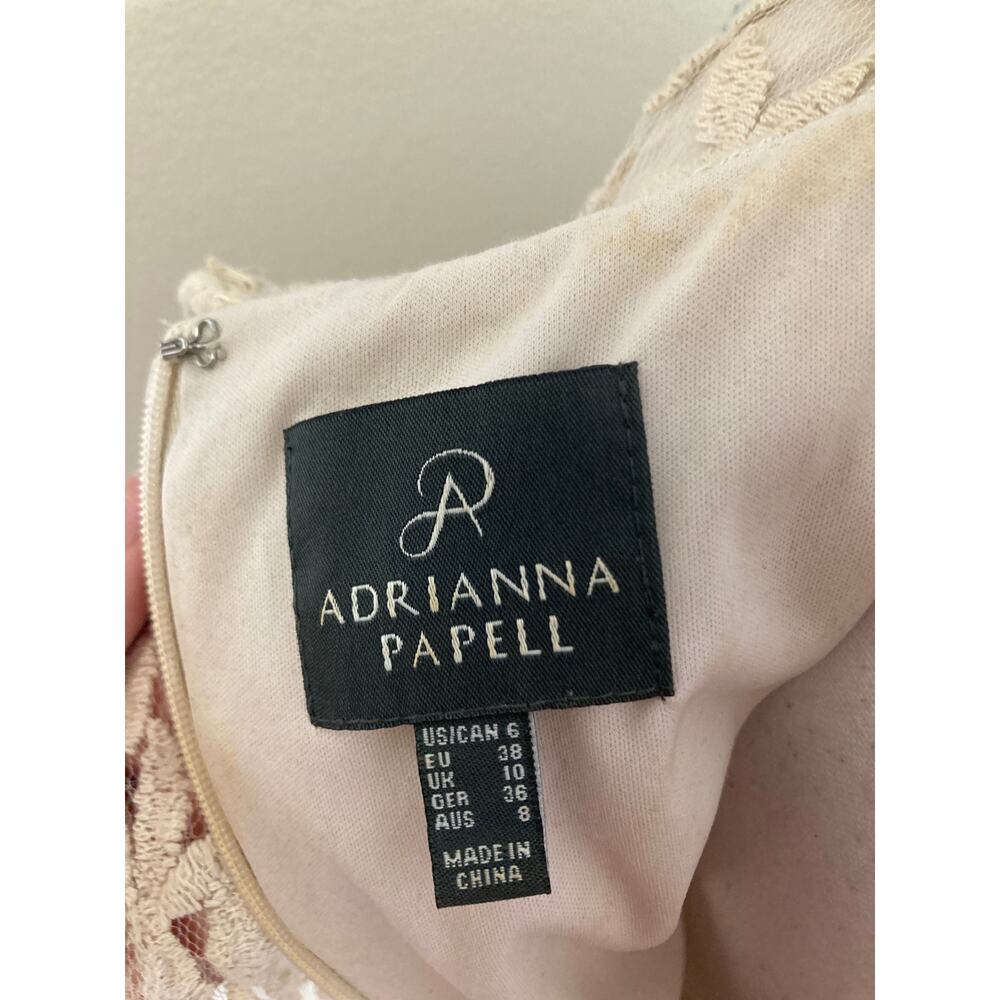 Adrianna Papell Bone Sleeveless Knee Length Dress with Lace Overlay Sz 6 - Picture 3 of 3